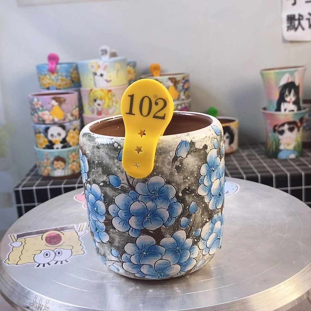 紫砂花盆红陶手绘花盆