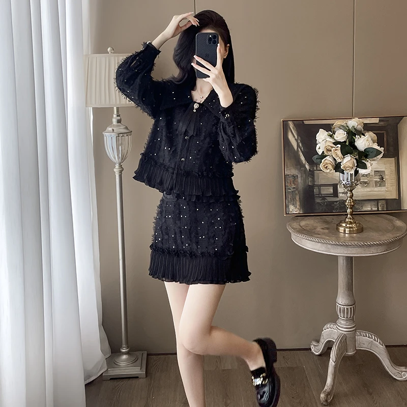 秋装减龄名媛富家千金小香风套装裙小个子气质裙子两件套高级感