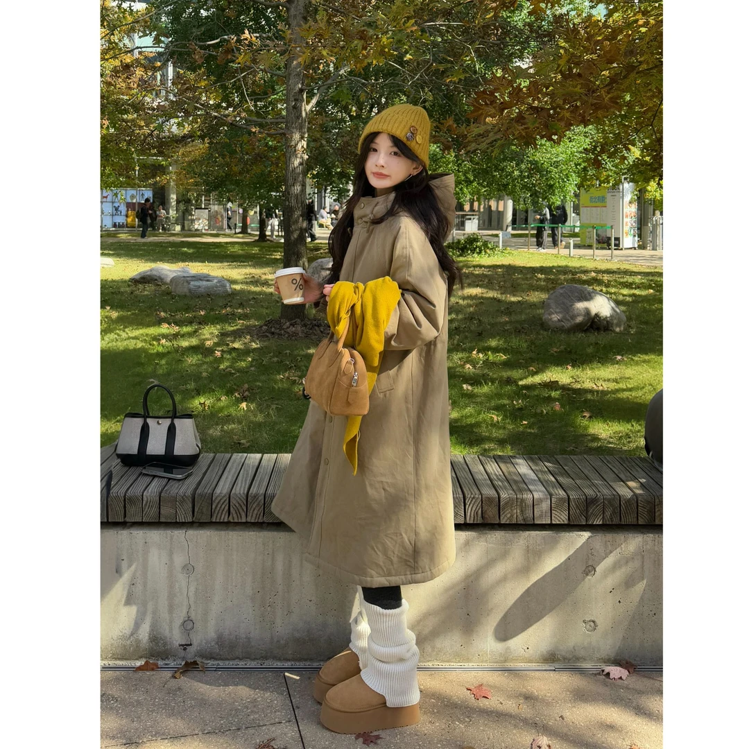 【暖暖被大袄子】小个子冬季加厚连帽工装派克棉服过膝长款保暖棉衣