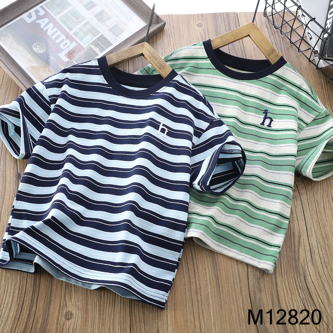 【MIEVE DUCK】夏季儿童精梳棉条纹T恤休闲百搭圆领短袖12820