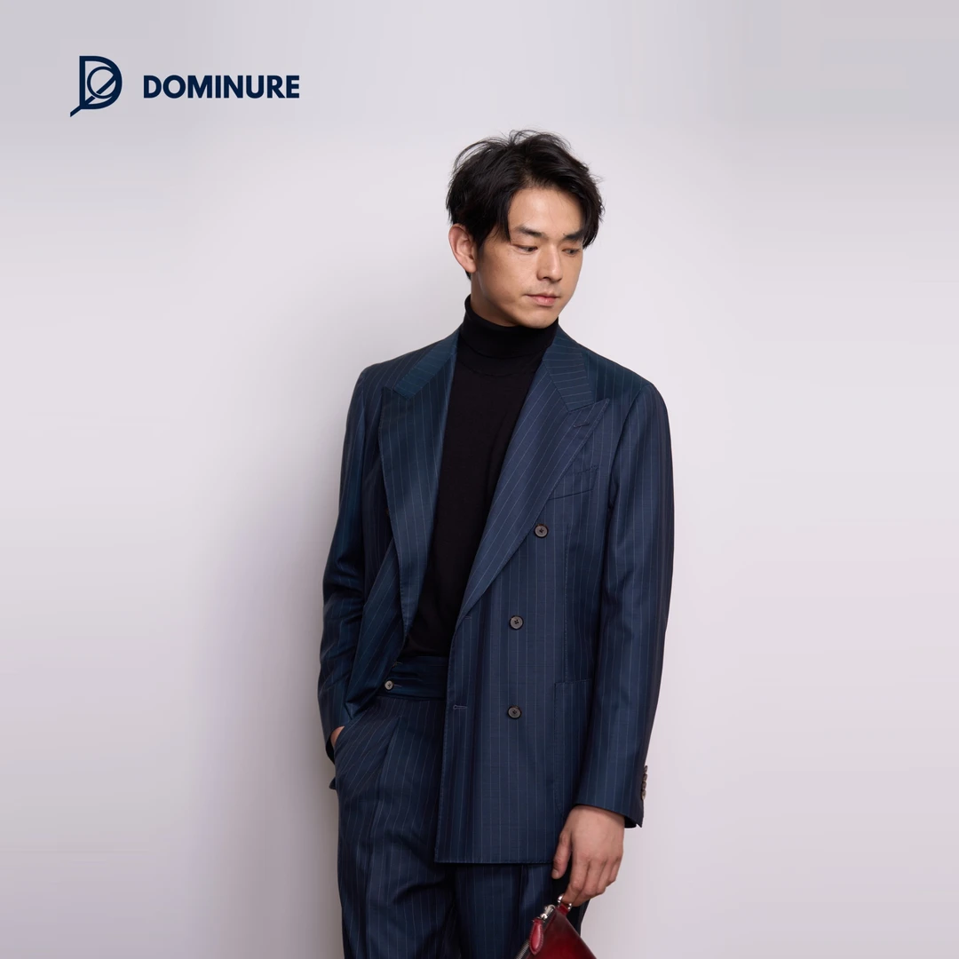 Dominure双翻领的优雅男士秋冬休闲条纹毛衣