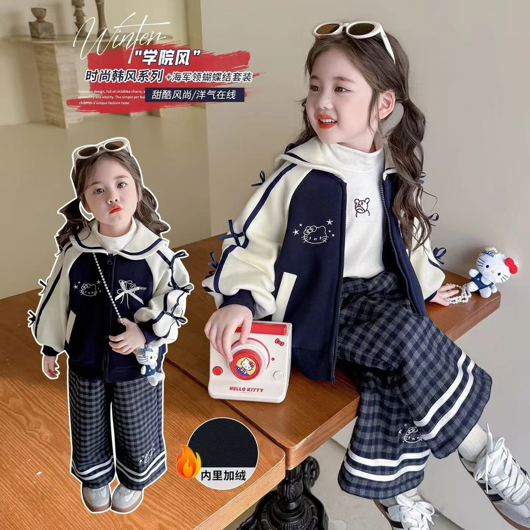 【内胆加绒】女格子冬季秋冬大童秋装女孩套装时尚休闲童装