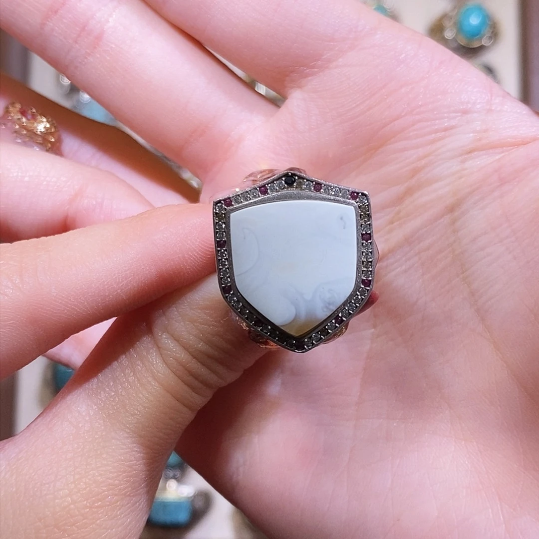 琥珀戒指银S925镶嵌南**尘戒指