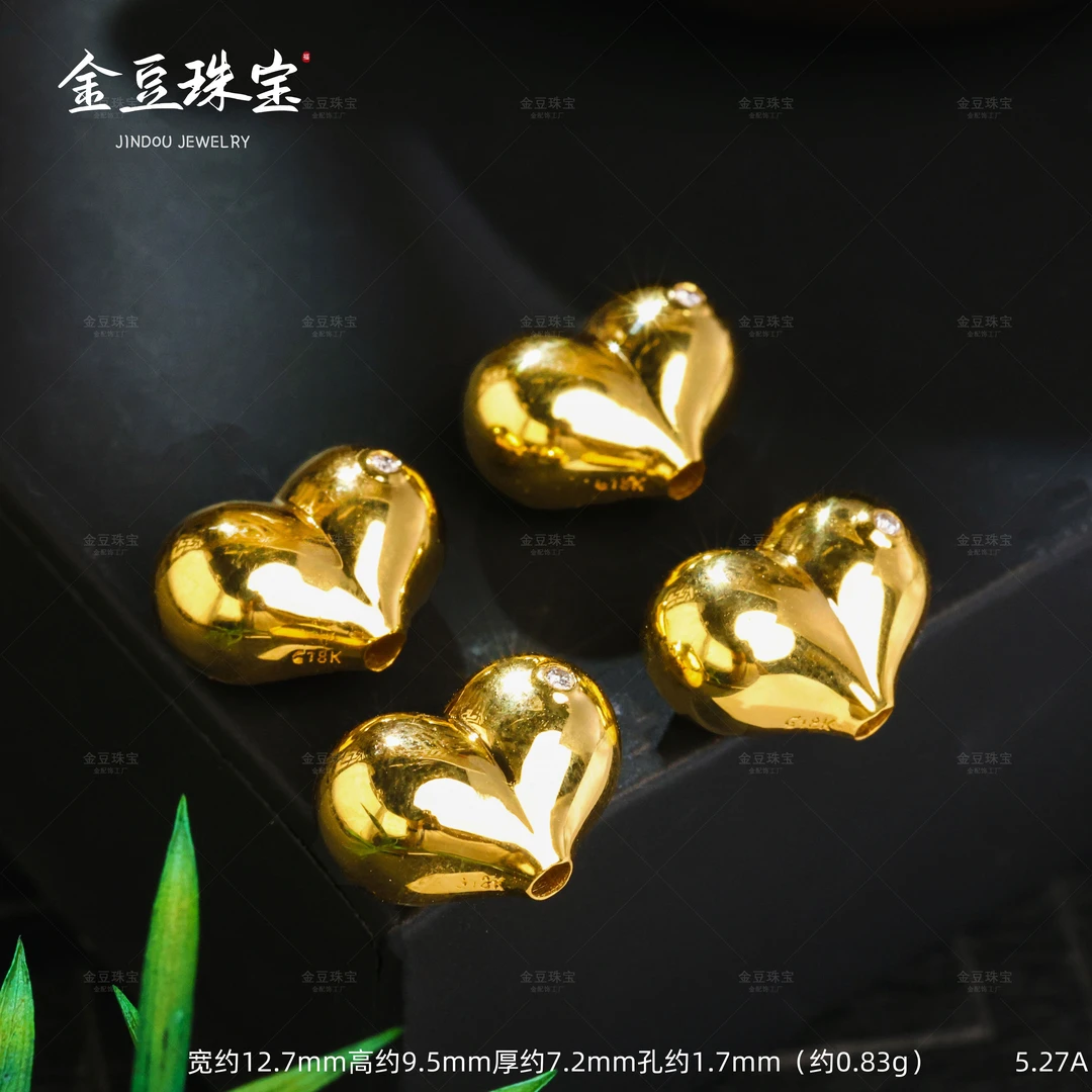 【金豆】精工豪镶蜜桃臀|18K实心金天然豪镶亮面爱心隔珠屁屁桃中穿