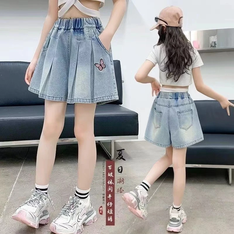 【陈思晨】~女童设计款蝴蝶百搭时髦薄款牛仔短裤8355