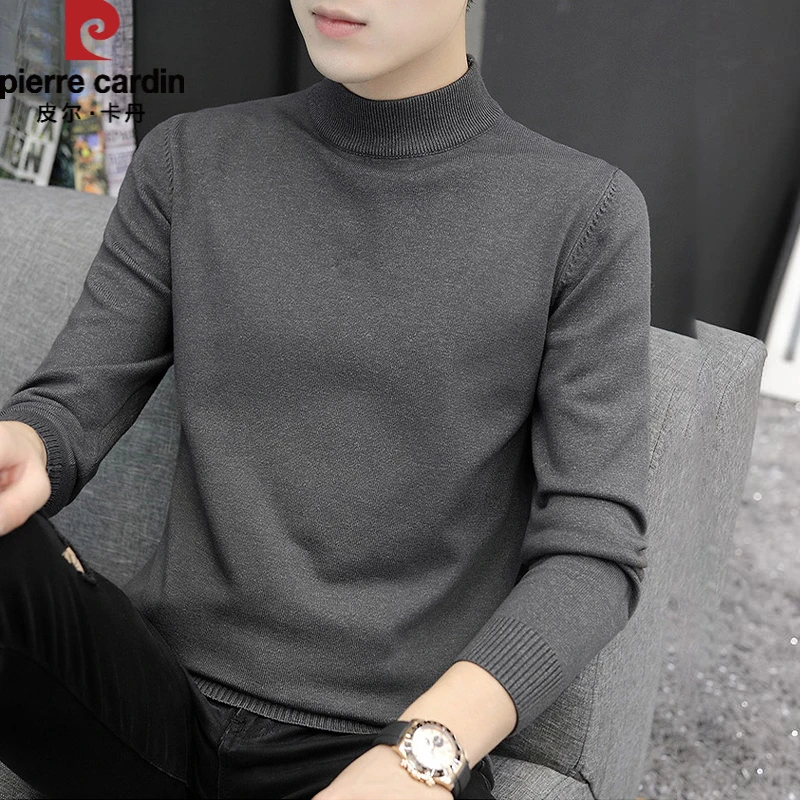 皮尔卡丹春秋冬季休闲毛衣男士打底线衣新款时尚宽松半高领针织衫