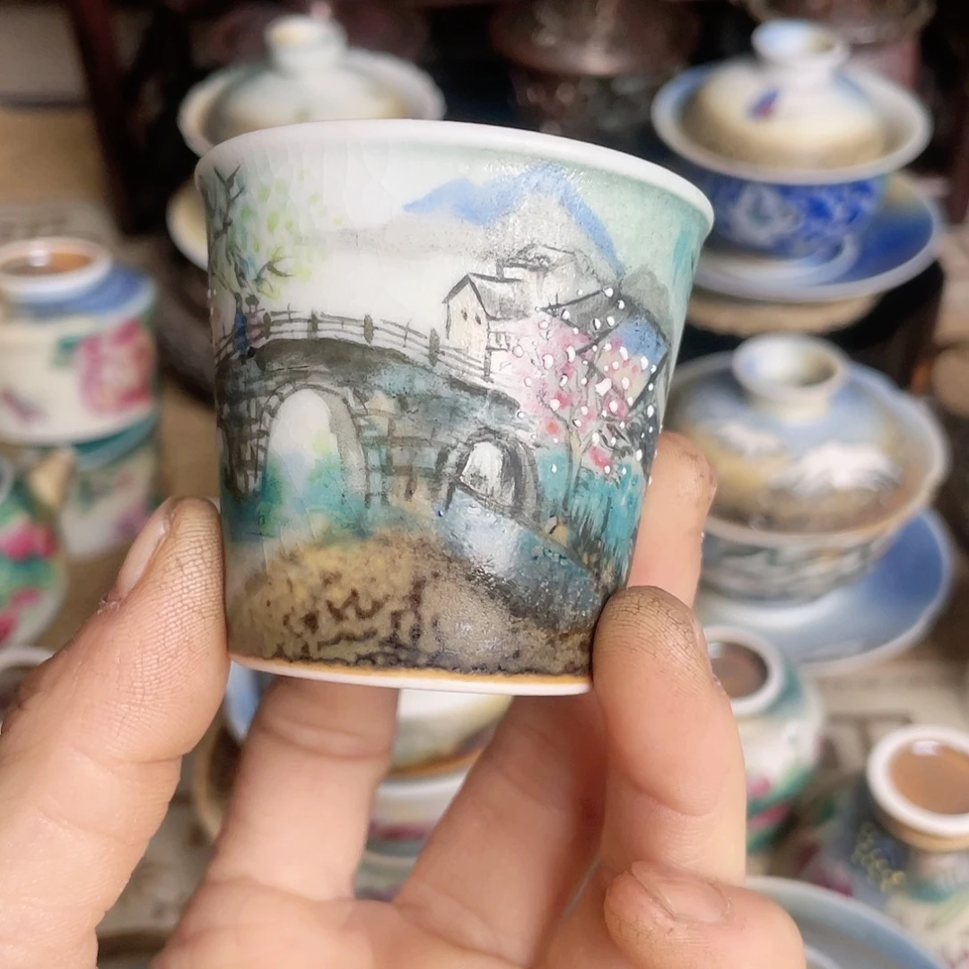 【闪购商品】杯银蕉白轩手绘山水杯子