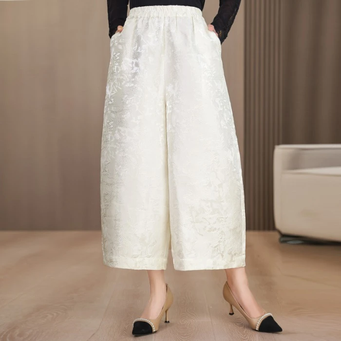 松紧腰提花休闲花苞裤女春秋冬新款高腰显瘦宽松阔腿裤灯笼长裤子