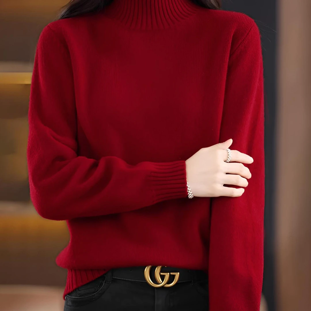 欧货半高领毛衣女秋冬宽松显瘦安哥拉红半高领打底衫轻熟风针织衫