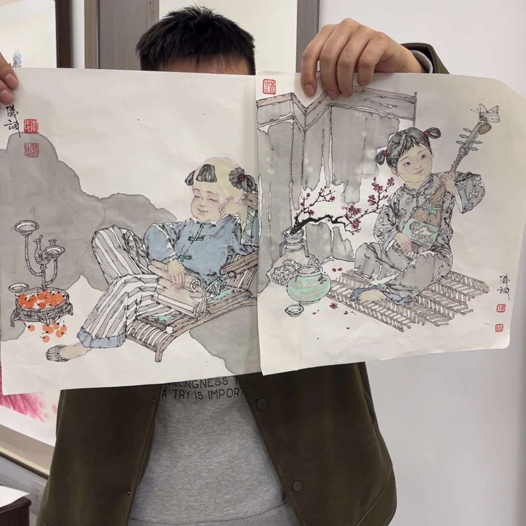 富***源国画艺术家真人手绘