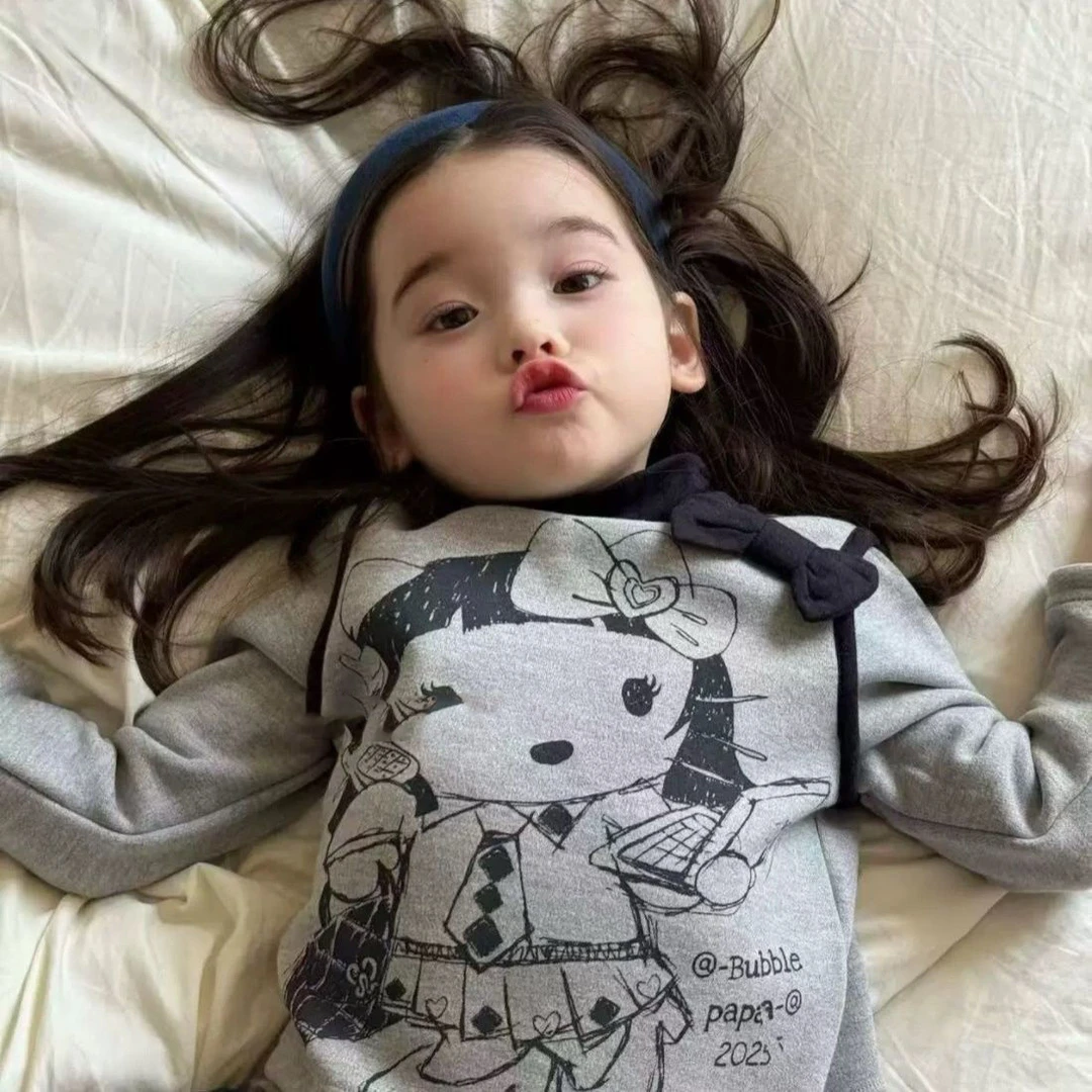 女童2025冬季加绒加厚打底衫女宝宝洋气蝴蝶结一体绒T恤长袖舒适