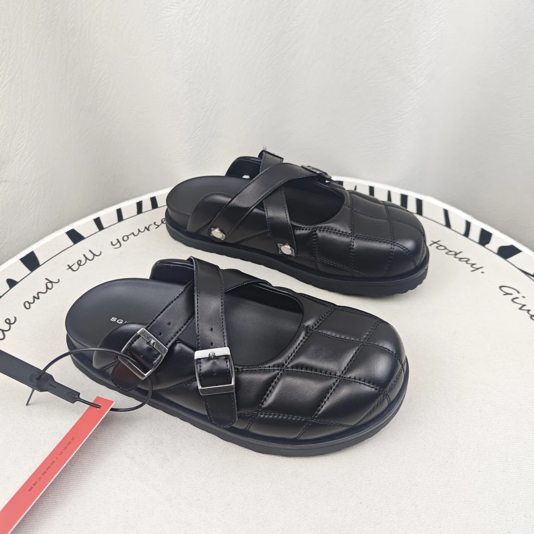 SGIRL TWTW一脚蹬软皮感菠萝包头拖鞋女2025新款休闲面包穆勒鞋潮