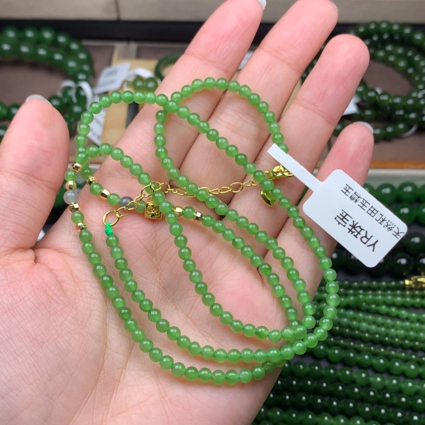 【闪购商品】颈饰未镶嵌和田玉（碧玉）3.5m苹果绿无黑配饰合金材质