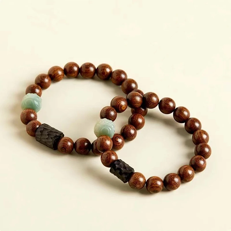 金丝檀木手串男女情侣款菩提醒狮木雕黑檀木手链国风手饰批发现货