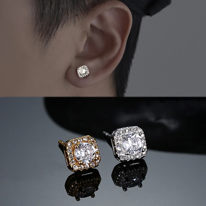 合金锆石耳饰 耳钉满钻男款耳环新款爆款时尚欧美精致高级感配饰