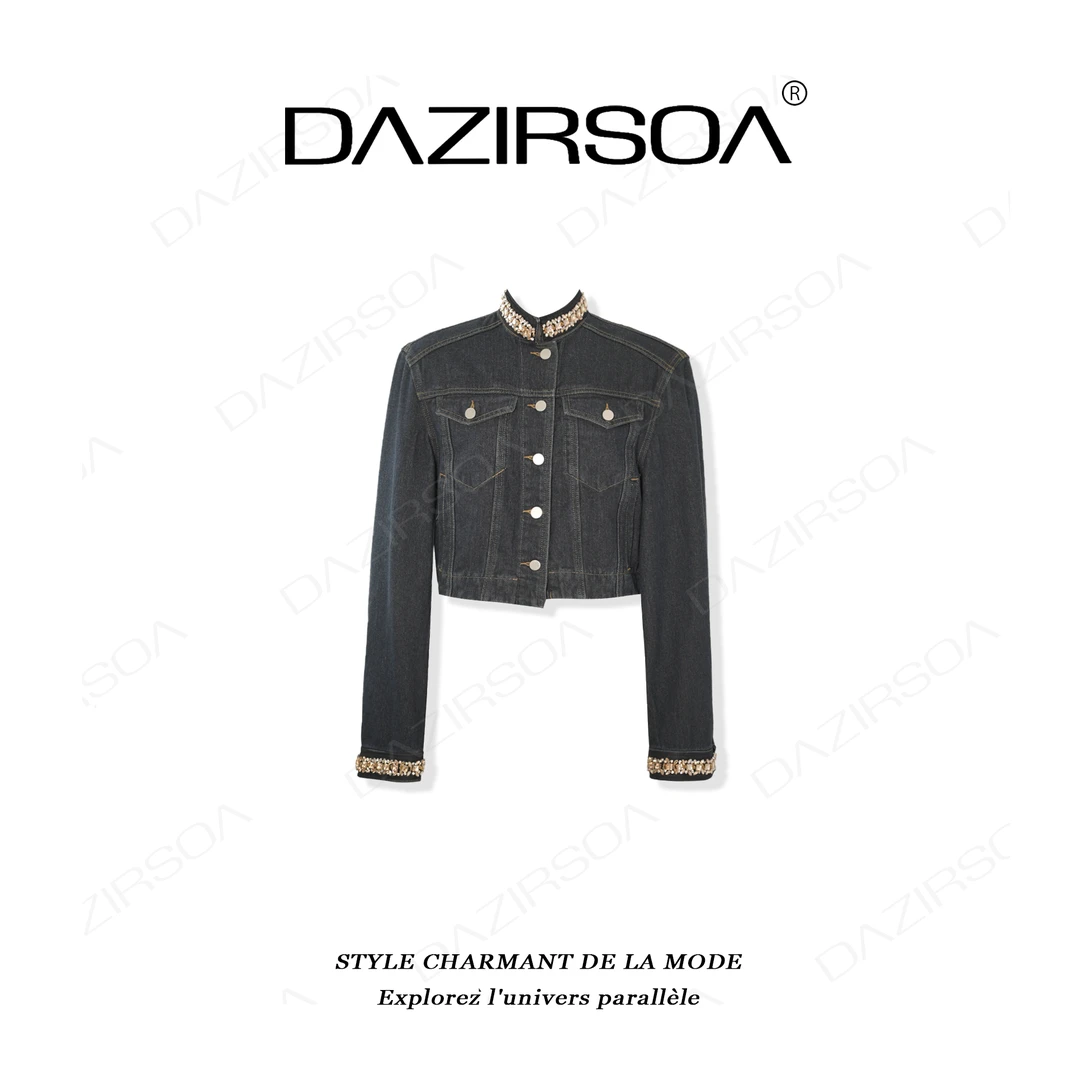 DAZIRSOA/达姿“剑桥故事”时尚百搭拼接钉钻洋气牛仔外套 X689