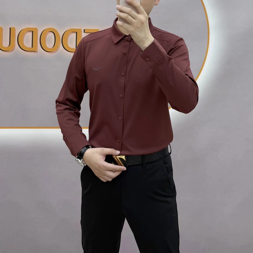 8551款男士秋季长袖衬衫衬衣简约休闲商务衬衫精致纯色轻奢高弹