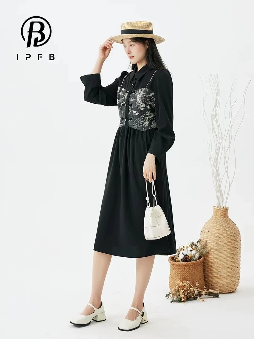 L3062国风款显瘦裙子时尚黑色优雅收腰春款洋气季连衣裙