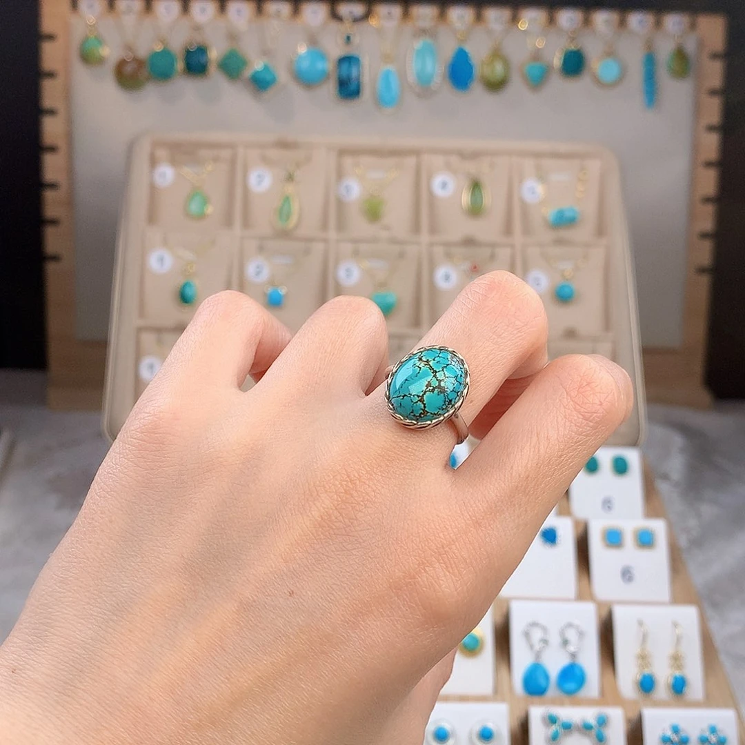 绿松石银S925镶嵌戒指