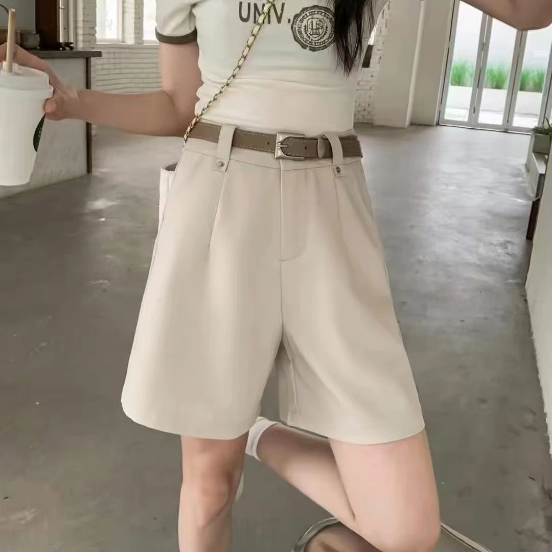 艾诺家专柜同款2025夏季新品时尚优雅简约宽松阔腿直筒短裤女8703