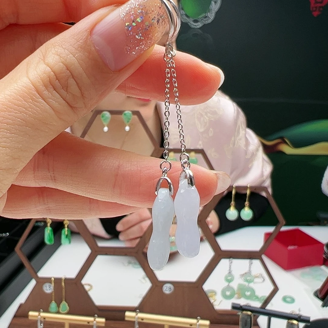 翡翠耳饰银S925镶嵌天然翡翠耳饰银s925镶嵌