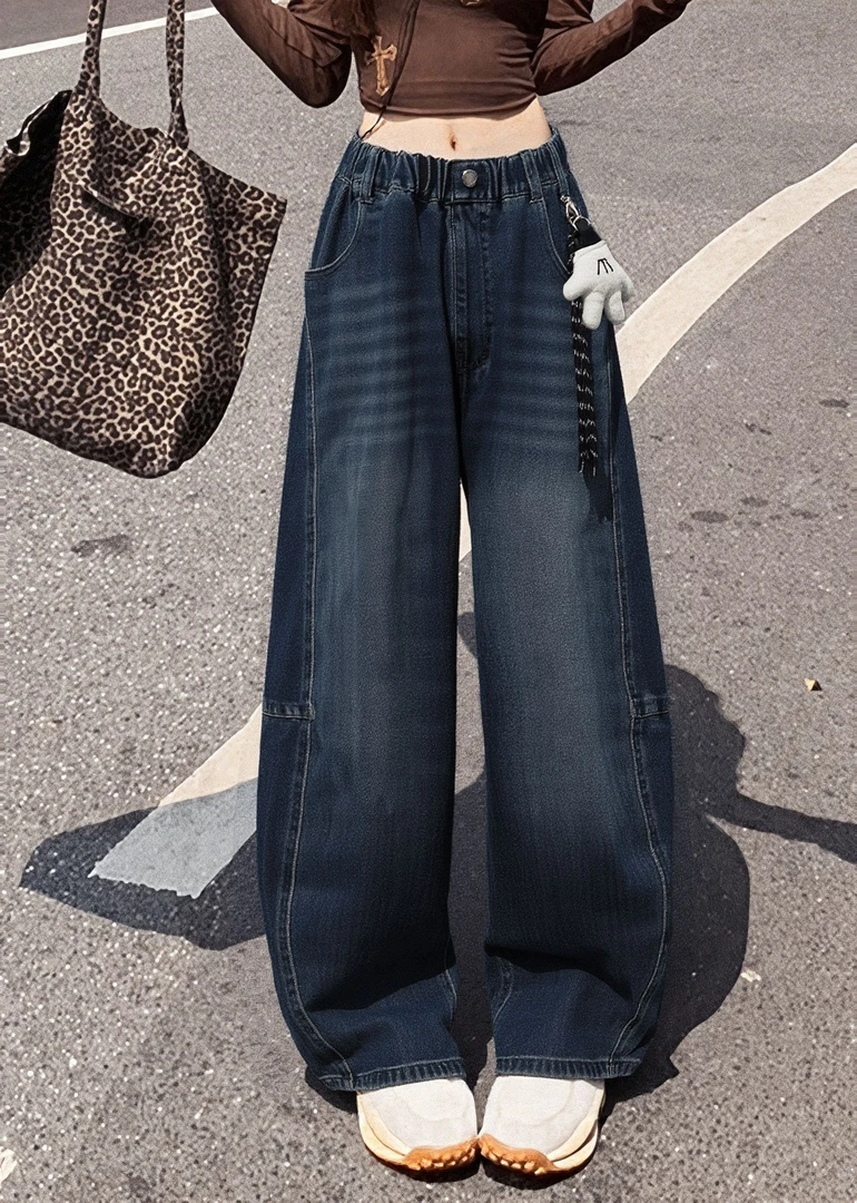 【LR183】2025秋季青少年阔腿裤薄款高腰牛仔裤INS风街头风高街风