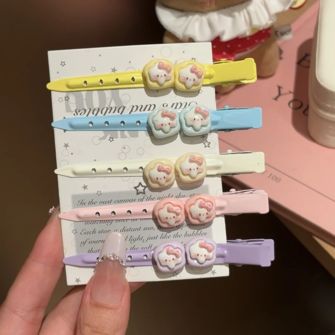可爱小号方块猫咪长条发夹简约甜美少女风侧边鸭嘴夹发卡发饰