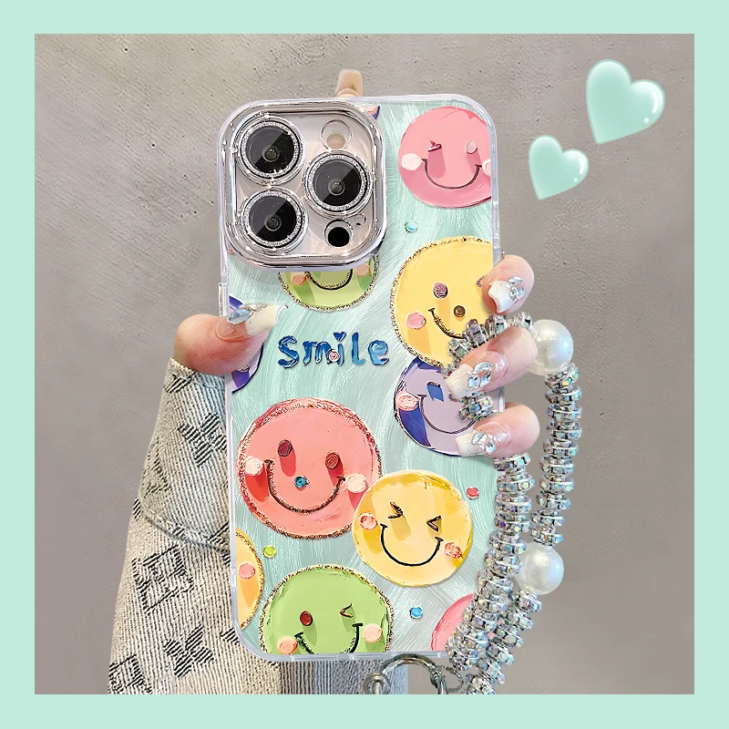 油画笑脸适用苹果15华为vivo/oppo小米iPhone16精孔羽纱纹手机壳