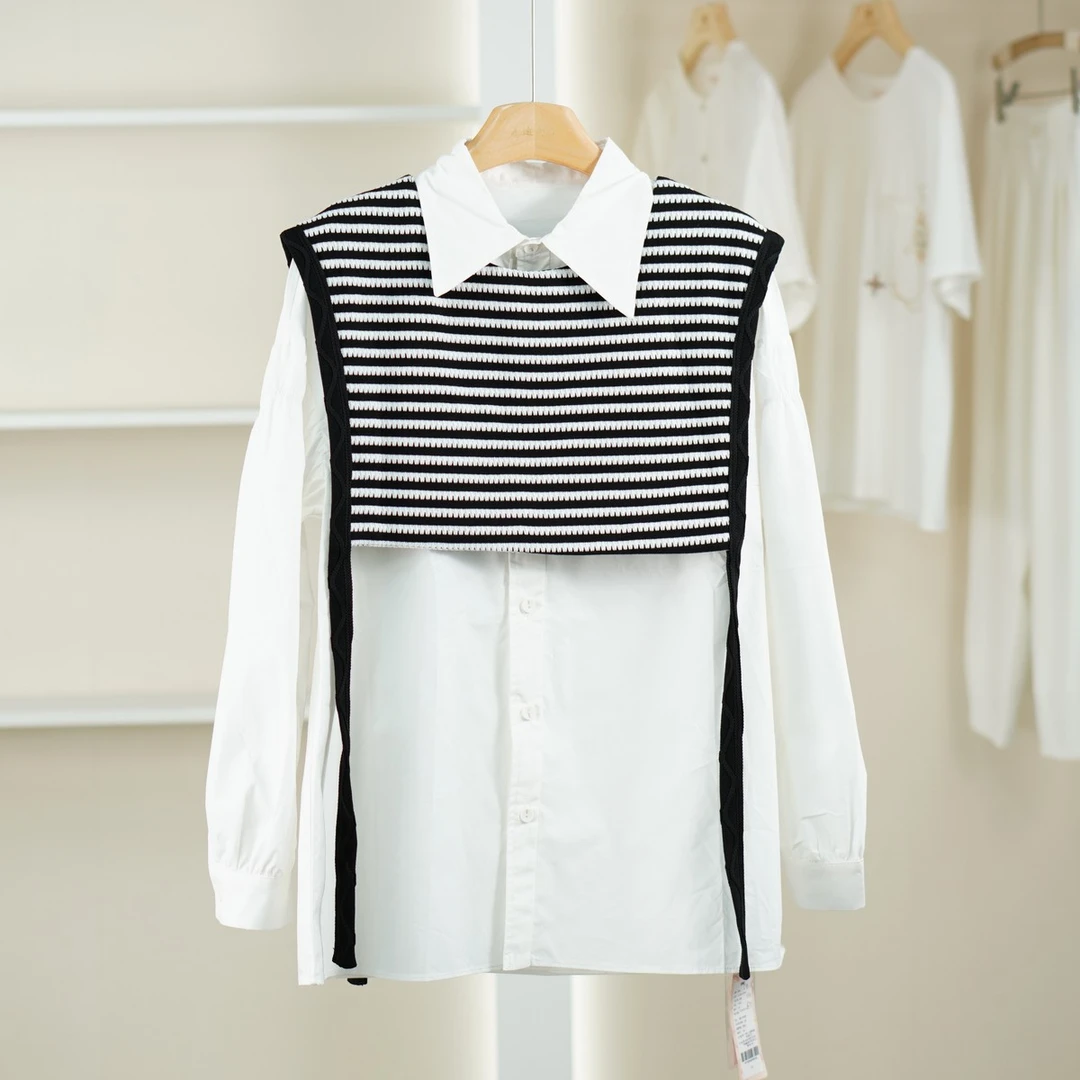 麦迪尚品【遥】51015132 韩系通勤衬衫条纹背心春季女装品牌折扣