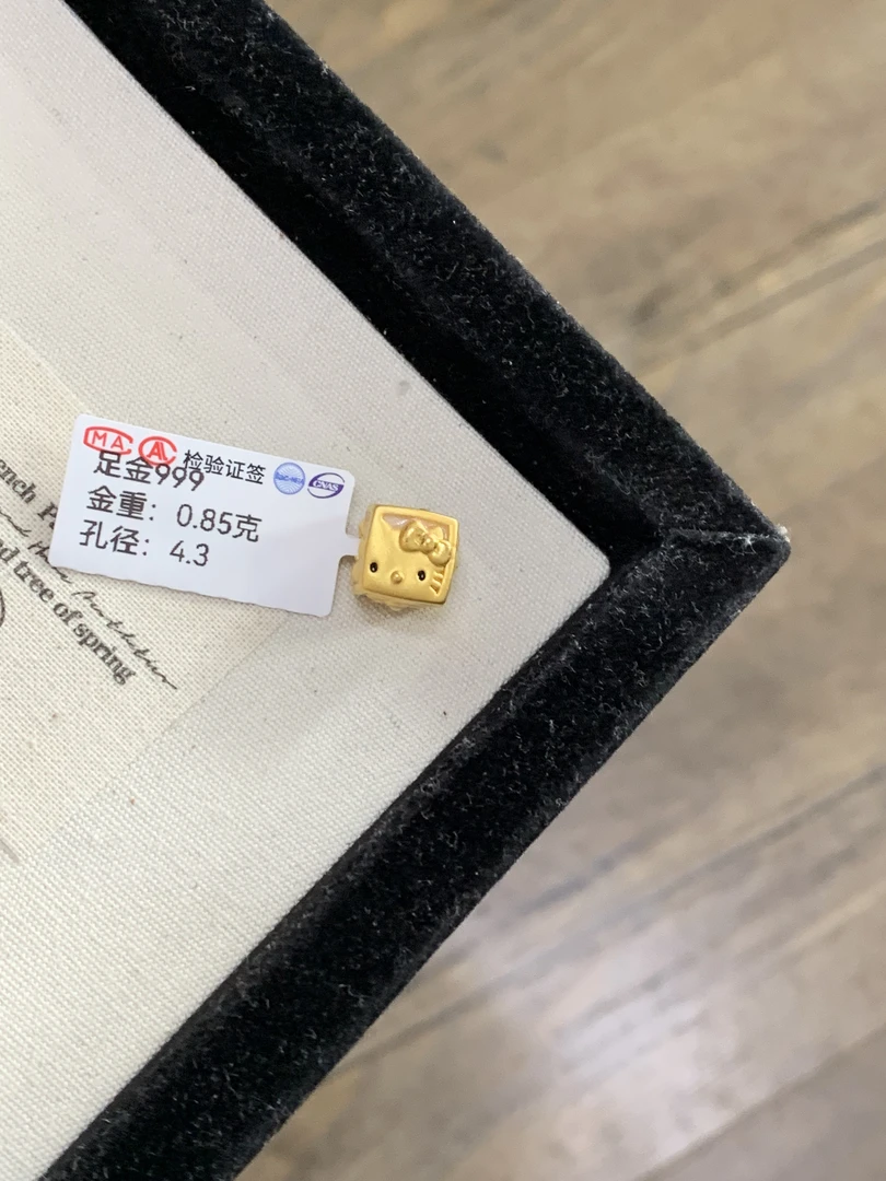 5D黄金KT猫骰子转运珠999足金helloKitty串珠3D硬金卡通筛子手链