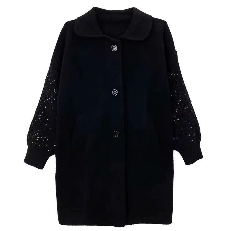 JJYC【午日咖啡】秋冬新款休闲时尚百搭中长款连帽拼接大衣  2522