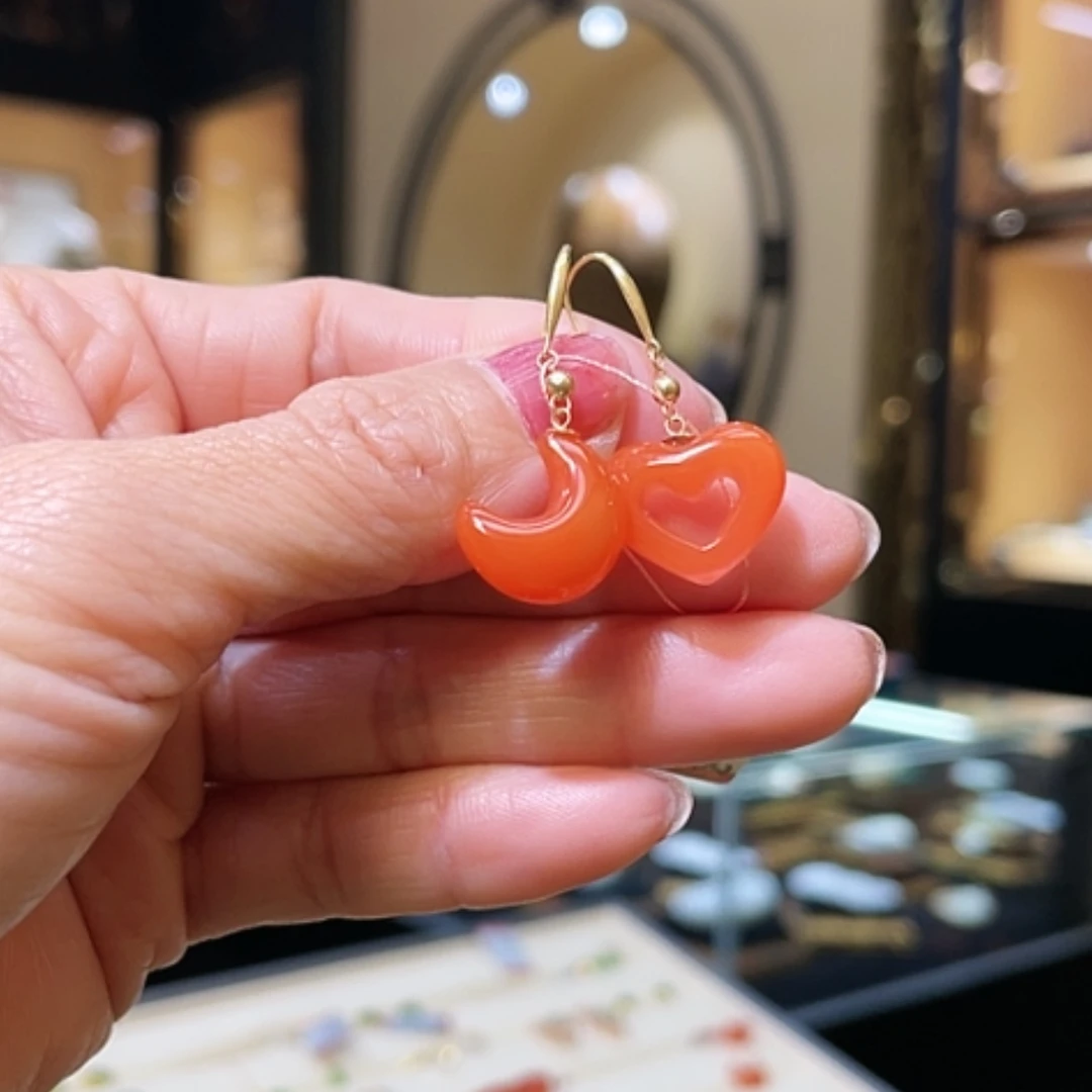 【闪购商品】南红玛瑙耳饰18K金镶嵌AB款