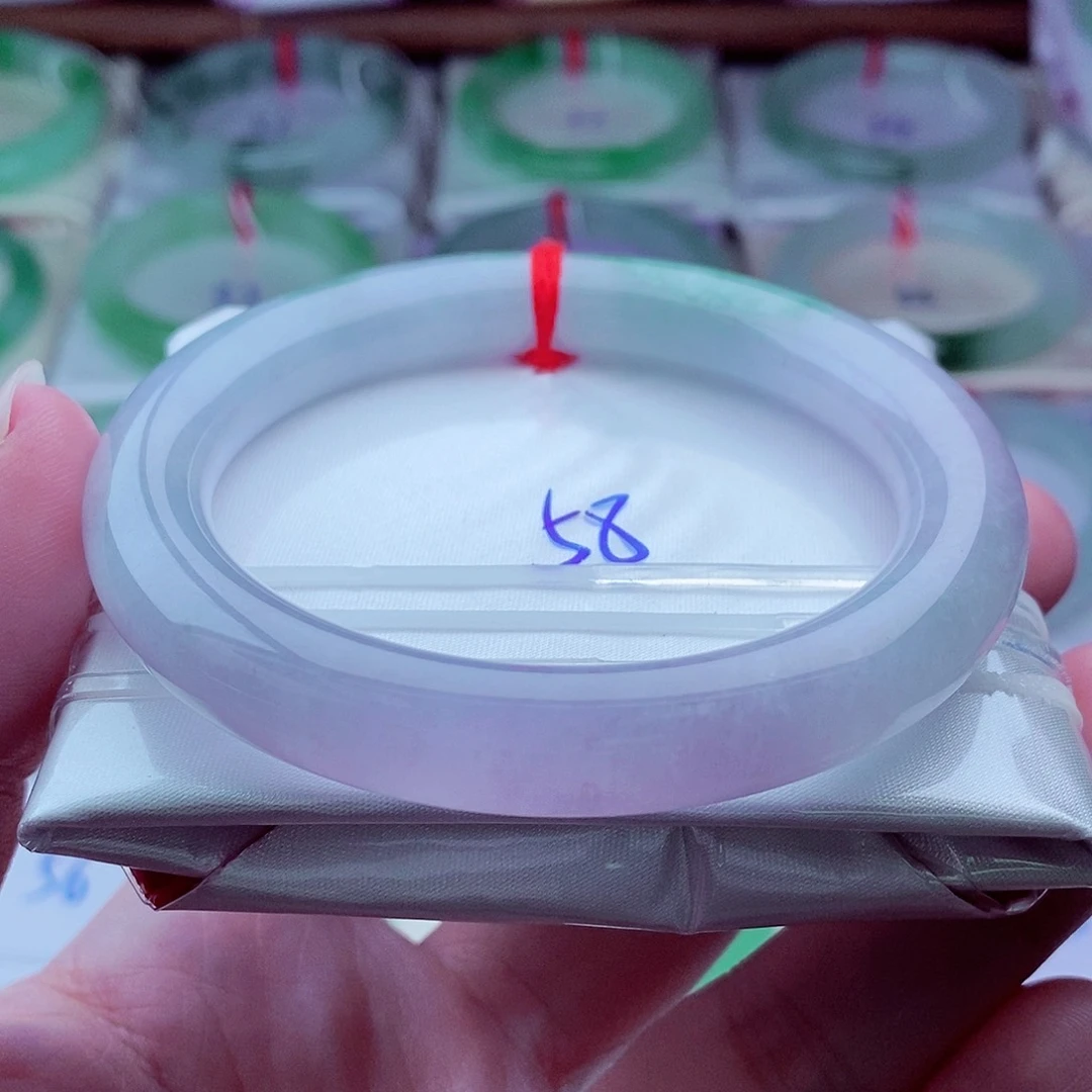 翡翠未镶嵌手镯（圆镯）紫罗兰飘蓝花冰润细腻起胶高贵气质