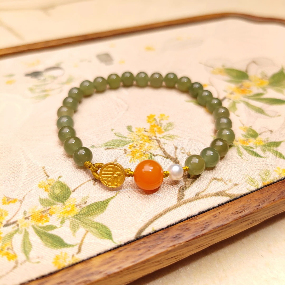 《缅黄湖水售价132》知余原创和田玉手串s925银镀金