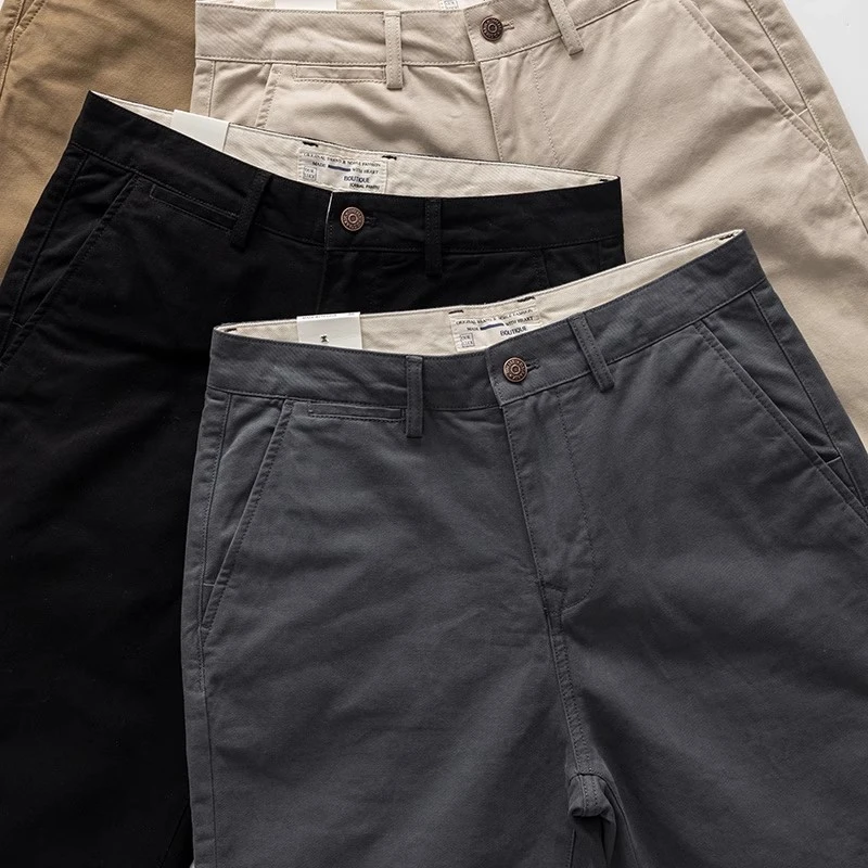 重磅复古纯棉休闲裤秋季男士简约宽松直筒裤ins潮流经典百搭长裤