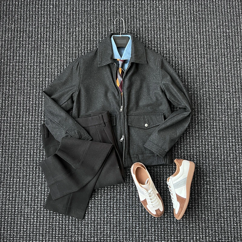 CssuGent秋冬轻熟羊毛混纺老干部翻领夹克外套男士休闲商务百搭潮