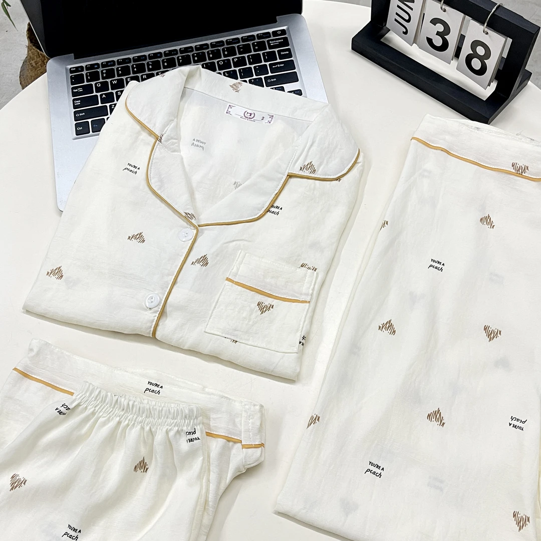 睡衣女三件套女夏季短袖短裤长裤夏天卡通家居服套装4617