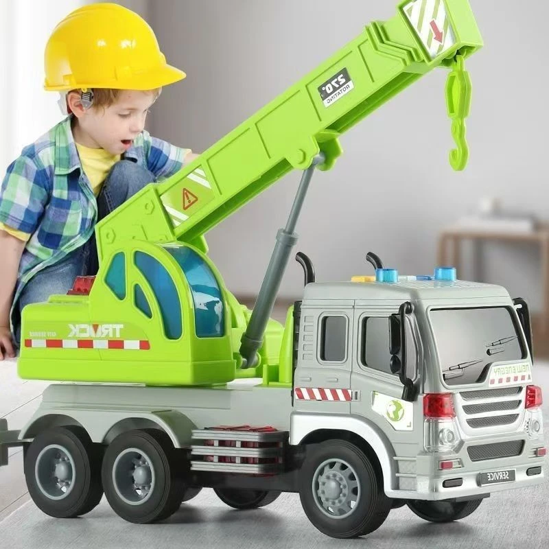 文艺大号新能源吊车高空作业车仿真工程车模型惯性起重机男孩玩具