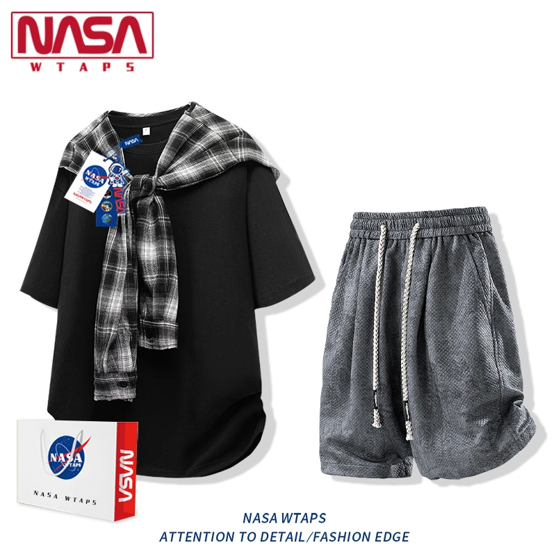 NASA WTAPS美式高级感短袖披肩T恤套装男款夏季短袖短裤两件套潮