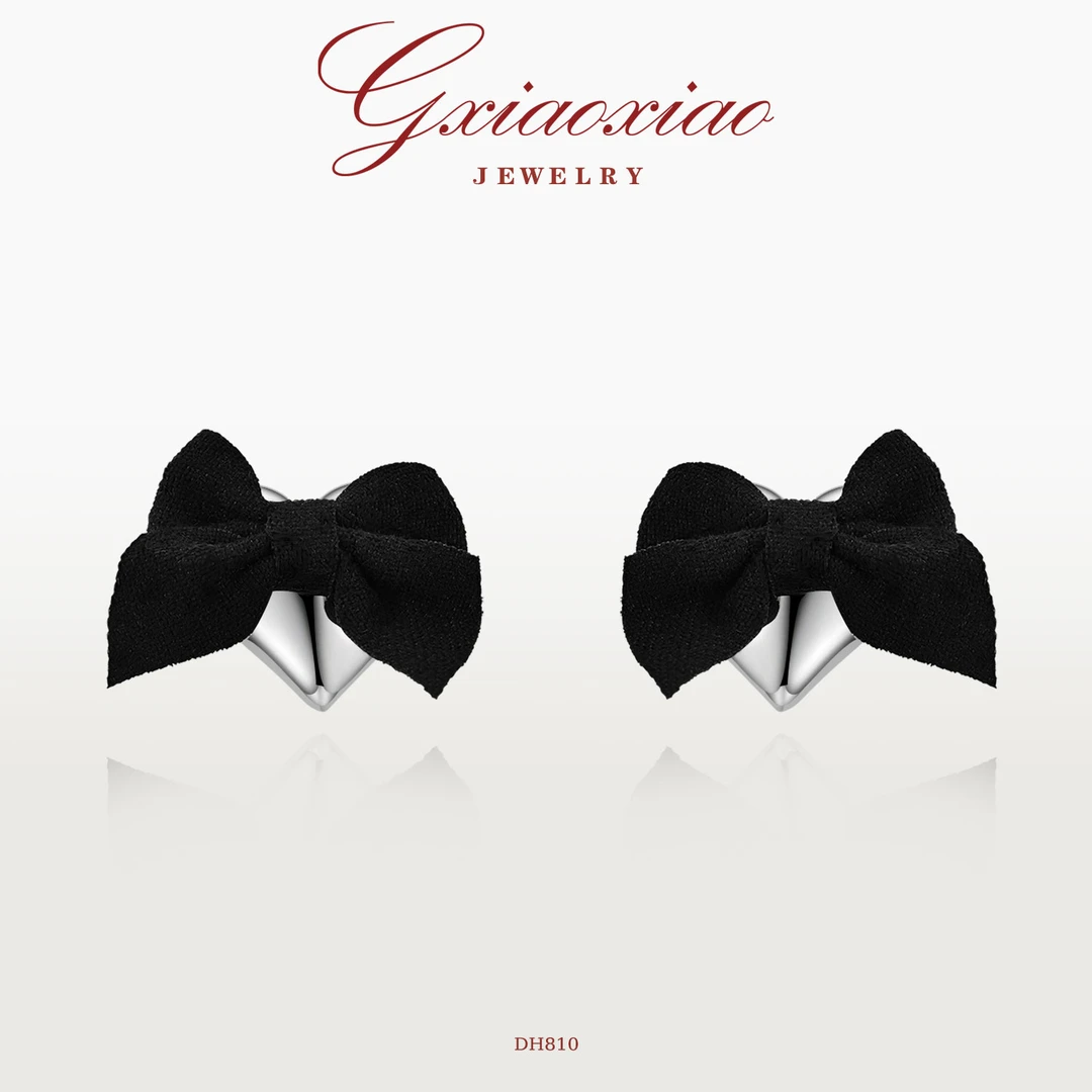 G XIAOXIAO 法式时尚气质复古简约百搭黑色蝴蝶结耳环小众 DH810