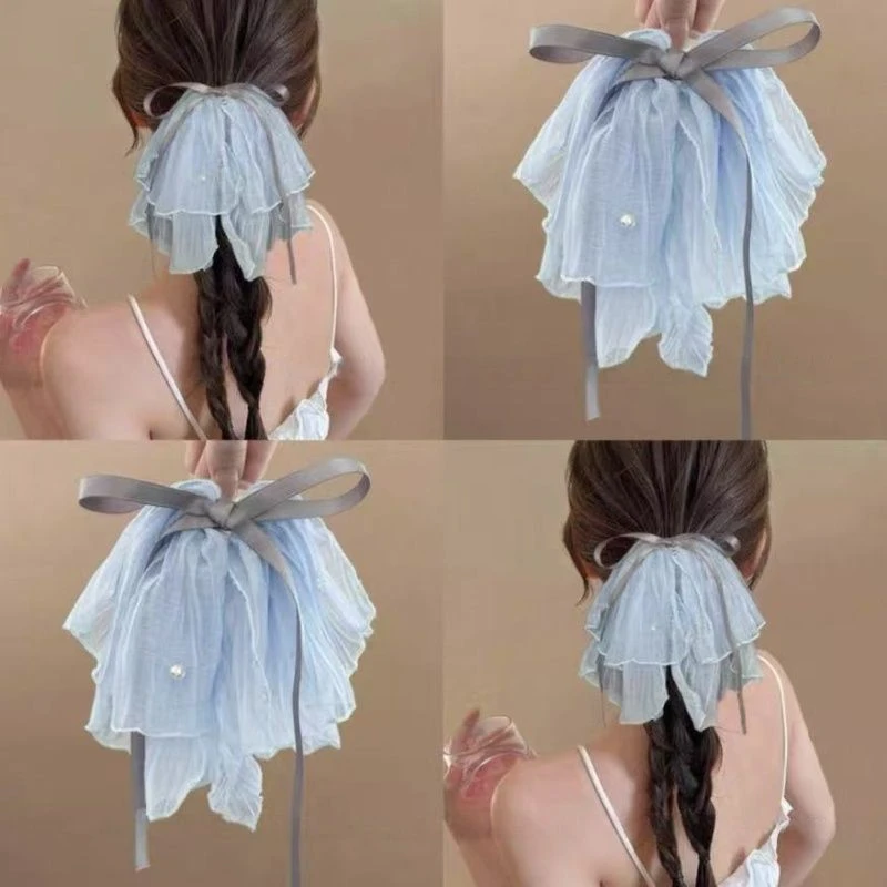 蝴蝶结网纱抓夹女后脑勺盘发夹半扎发夹子头饰高级感发夹