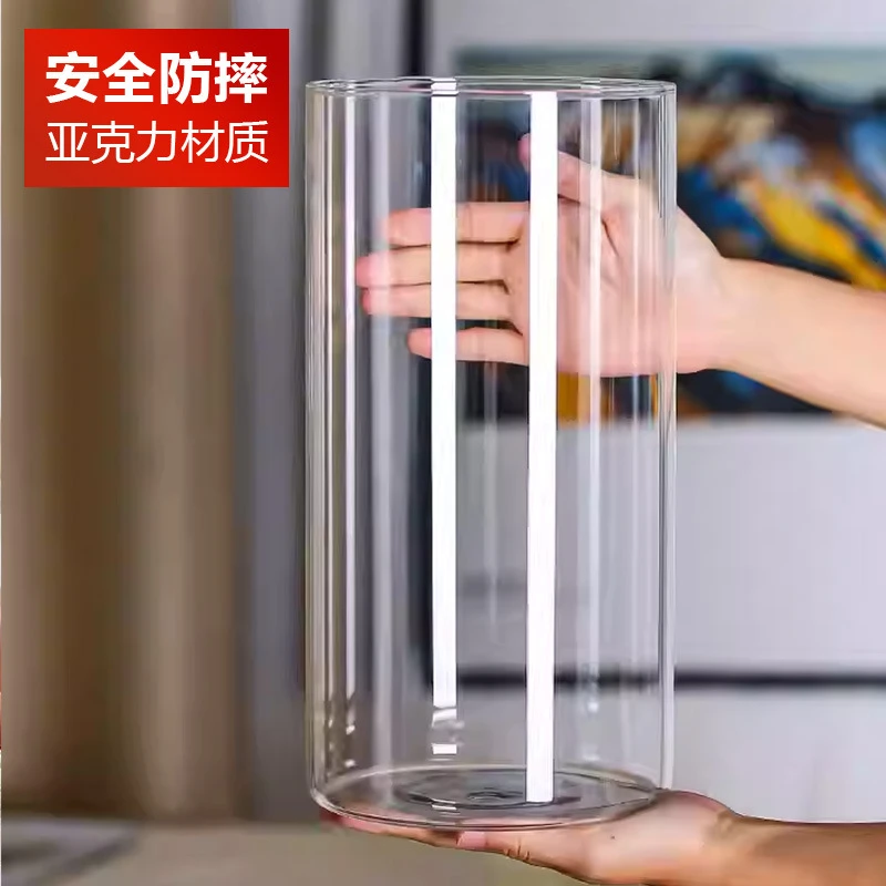 透明花瓶亚克力防摔摆件客厅插花水养富贵竹直筒轻奢水培器皿花瓶