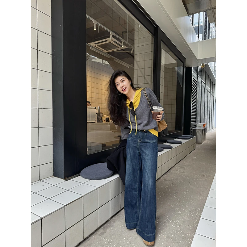 张阿星【丹宁日记】日常通勤风复古直筒水洗工艺微喇百搭高腰牛仔裤