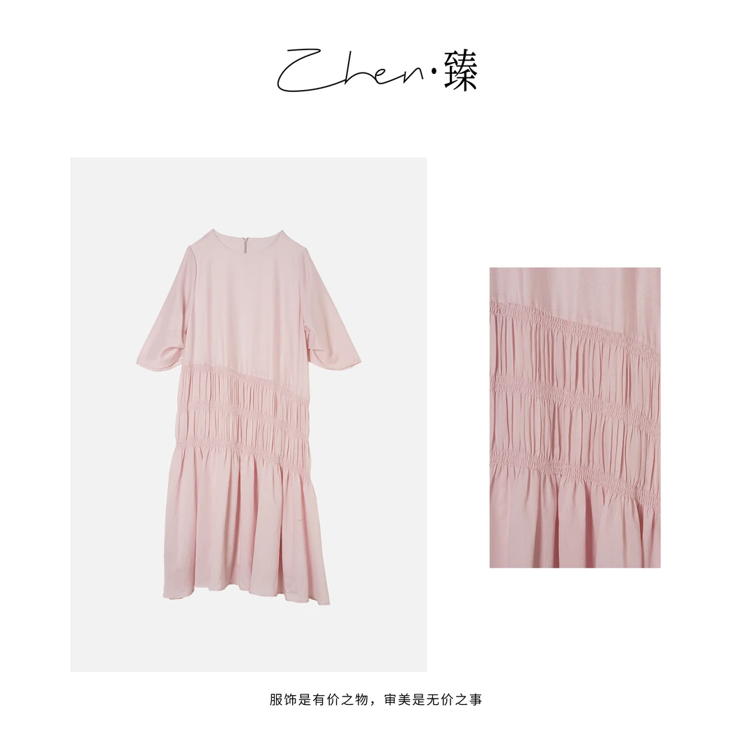 ZHEN.臻 轻品醋酸拼接马克工艺连衣裙LYQ7014Z