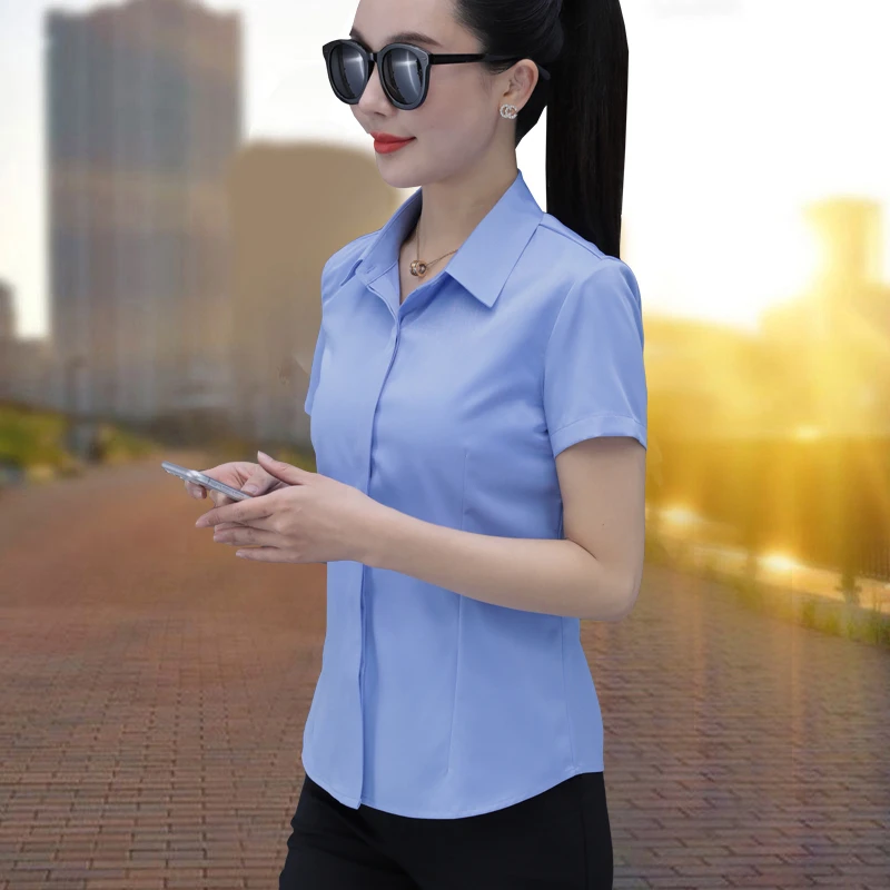 职业衬衫女短袖2025夏季新款韩版修身气质百搭工作服弹力免烫衬衣