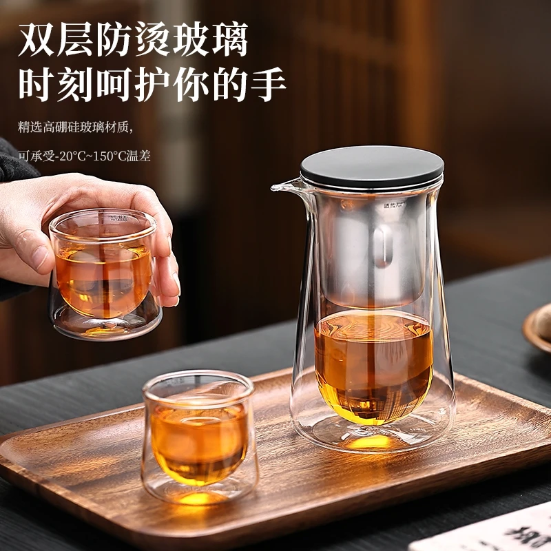 磁吸玻璃飘逸杯泡茶壶茶水分离双层防烫泡茶杯懒人办公泡茶神器