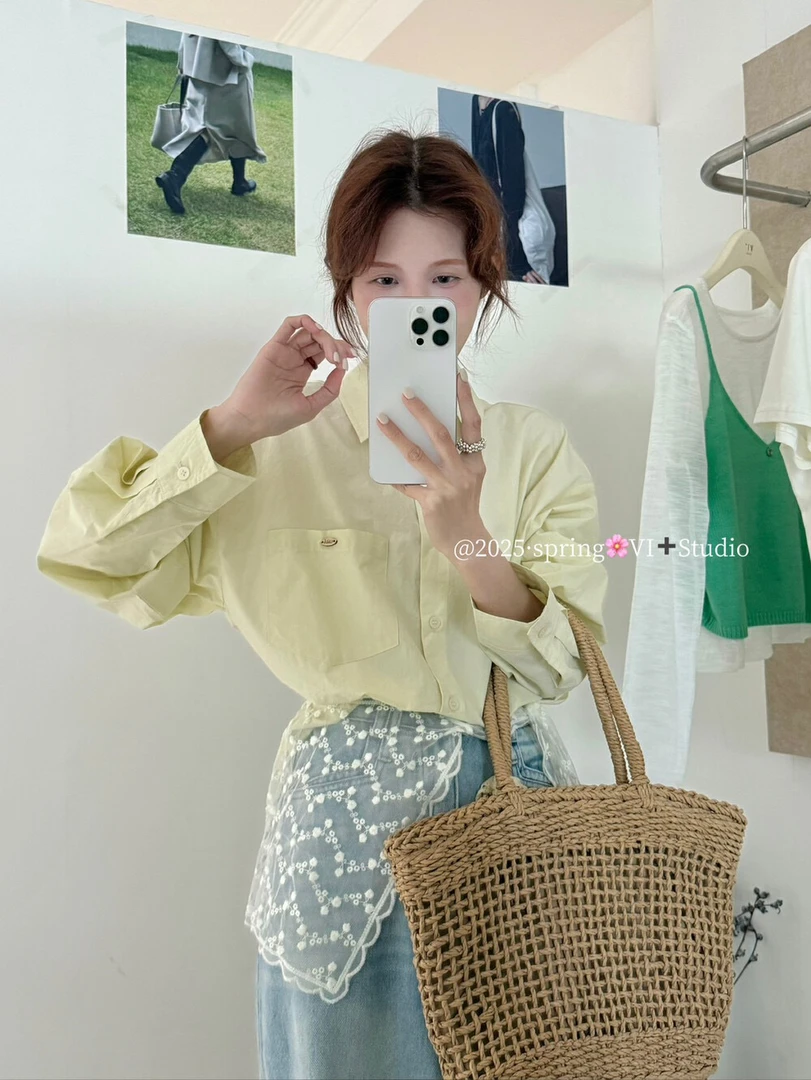 VI@81321 韩系带蕾丝纯色衬衫 3-3