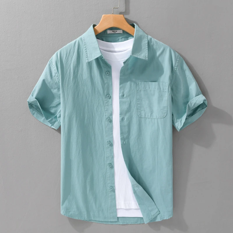 DeweLvum纯棉质感简约百搭短袖衬衫男舒适薄款透气商务休闲上衣男