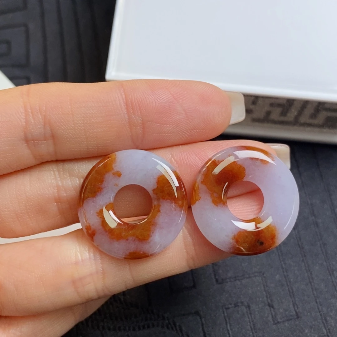 翡翠未镶嵌耳饰枫叶红飘花甜甜圈