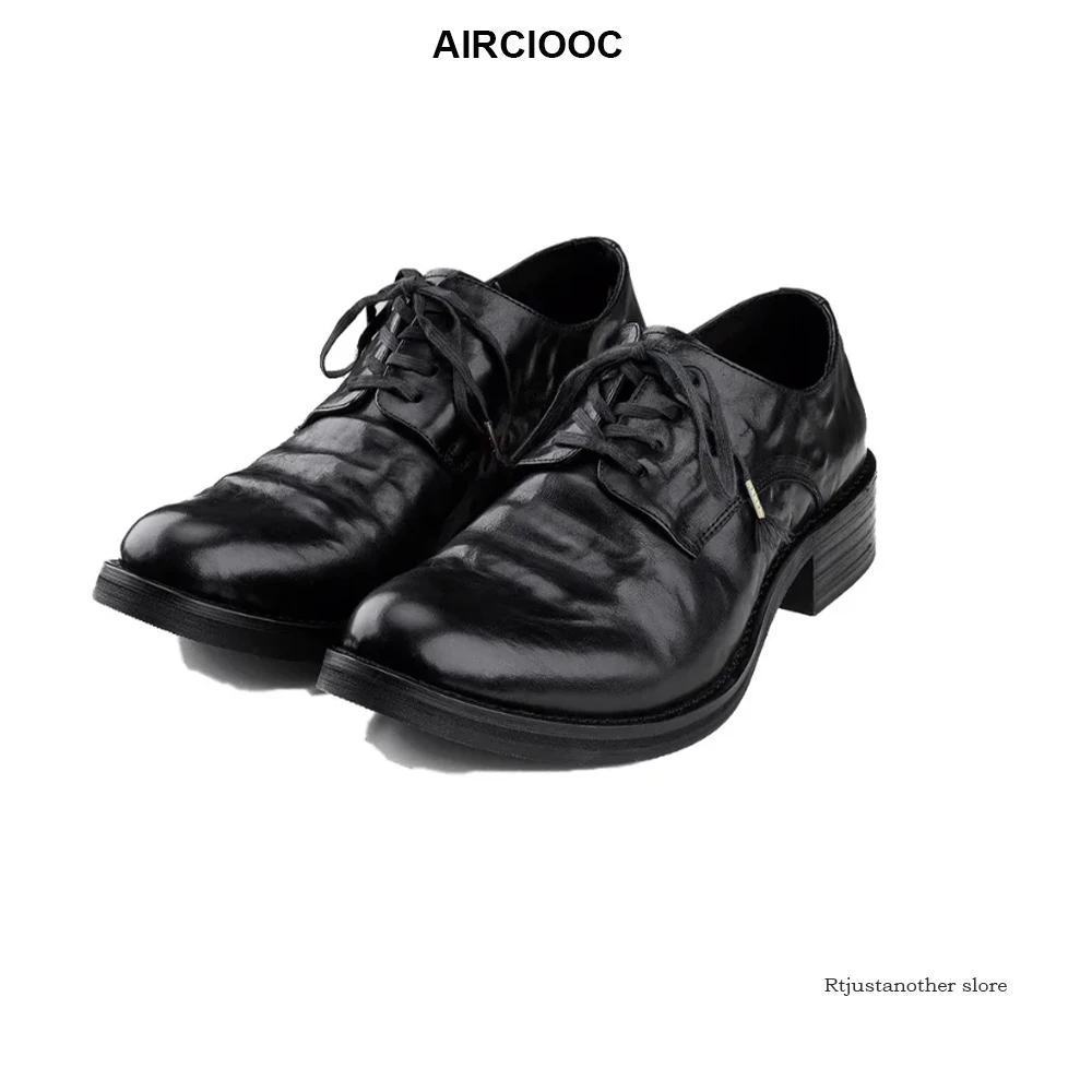 AIRCIOOC 水洗胎马皮全真皮增高尖头德比皮鞋